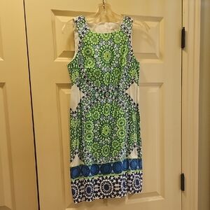 London Times Green and Blue Geometric Mini Dress